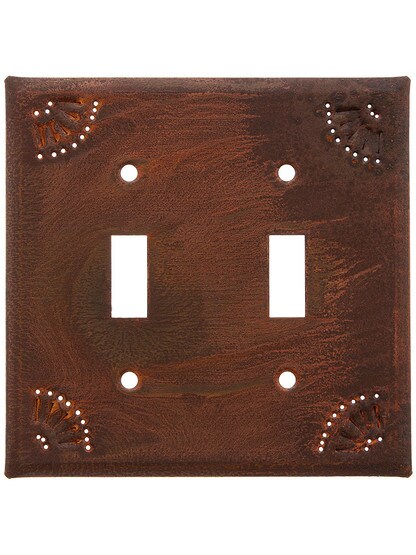 Pierced Country Tin Double Toggle Switch Plate in Rustic Tin.